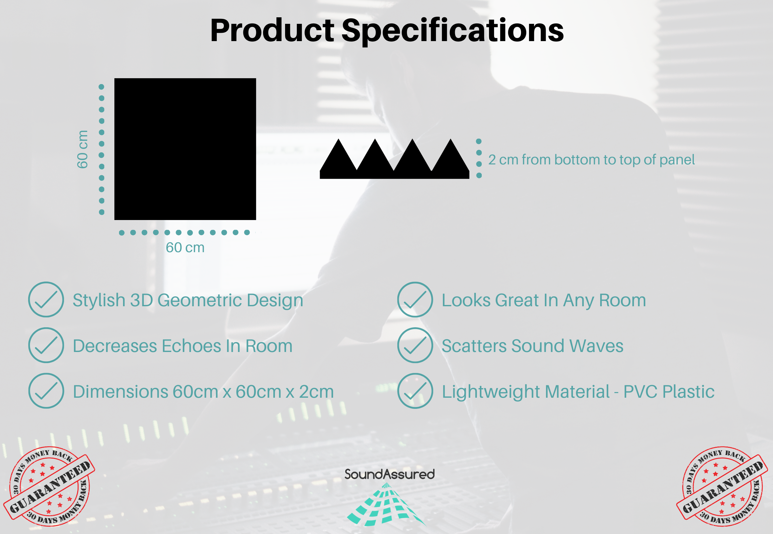 12 Pack - PVC Geometric 3D Wall Panel For Sound Diffusion - Modern 3D Design For Walls And Ceilings