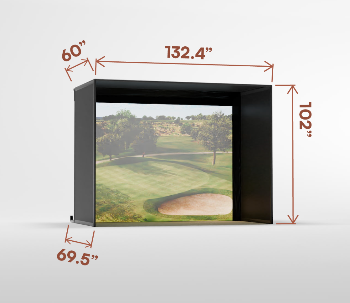 Golf simulator screen with dimensions displayed