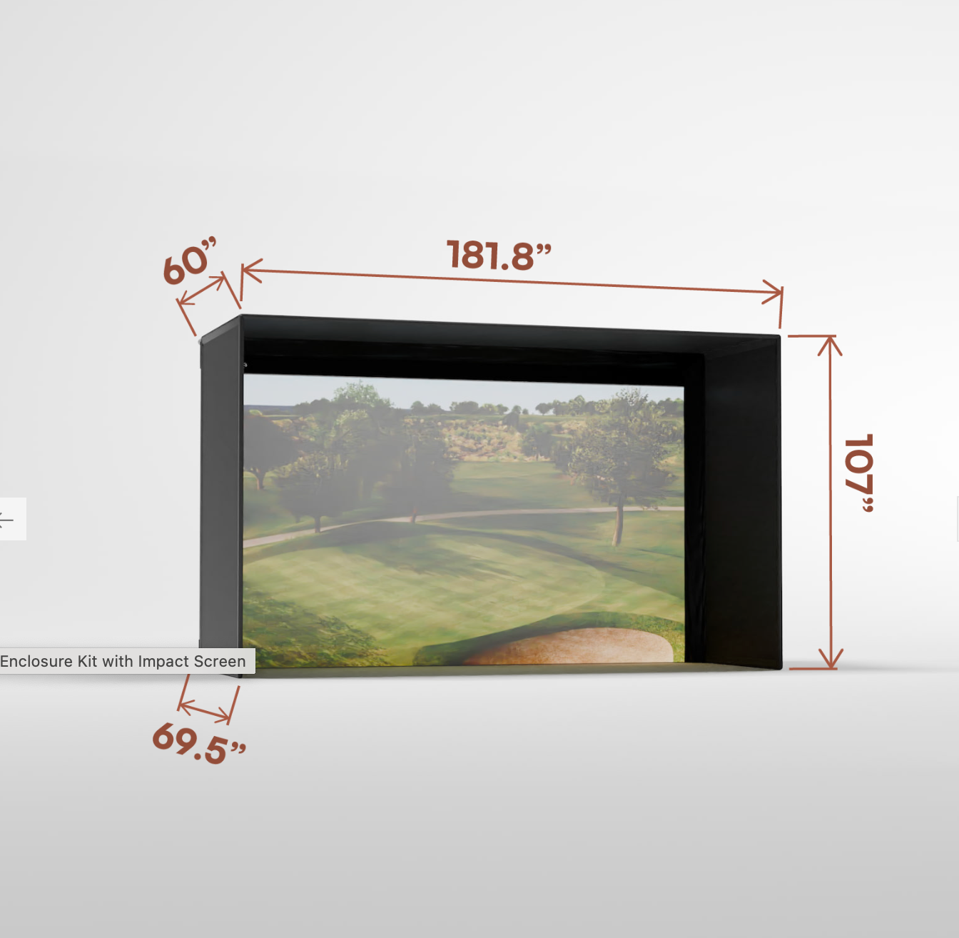 Golf simulator screen with dimensions on a white background
