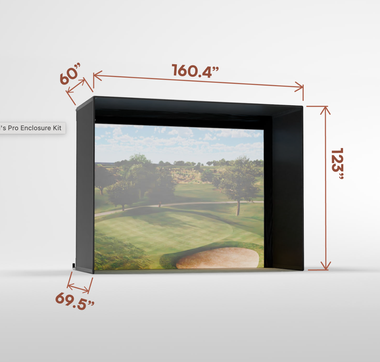 Golf simulator screen with dimensions displayed on a white background