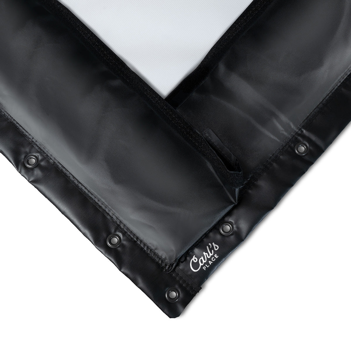 Black leather wallet with 'Carl's' branding on a white background