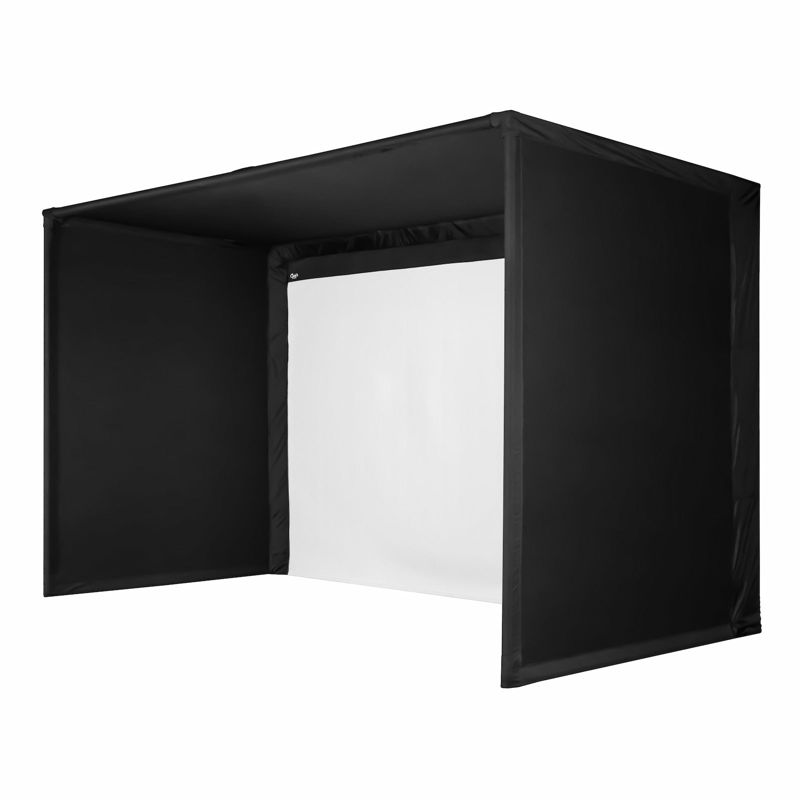 Black photo studio light box with a white interior on a white background